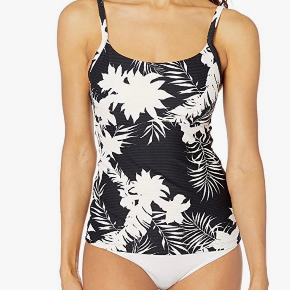 SeaFolly Australian Swimwear Square Neck Tankini Top Tropical Black White